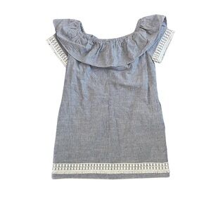 Tahari Striped Off-Shoulder Dress with Embroidered Trim